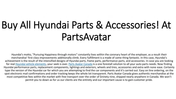 Looking For Hyundai Parts At Parts Avatar.ca! Shop Hyundai Santa fe accessories, Hyundai elantra parts & More