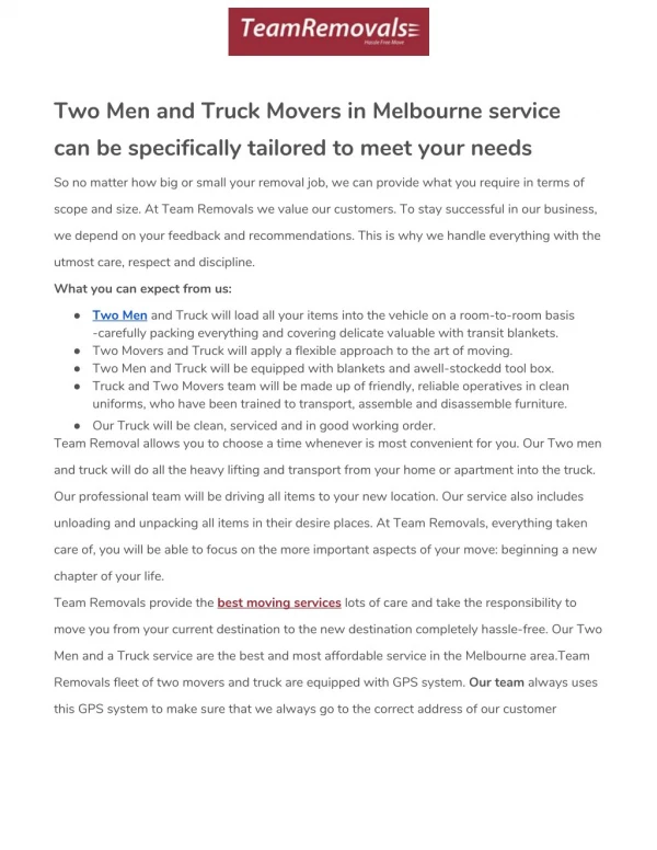 Two men and a truck movers in melbourne