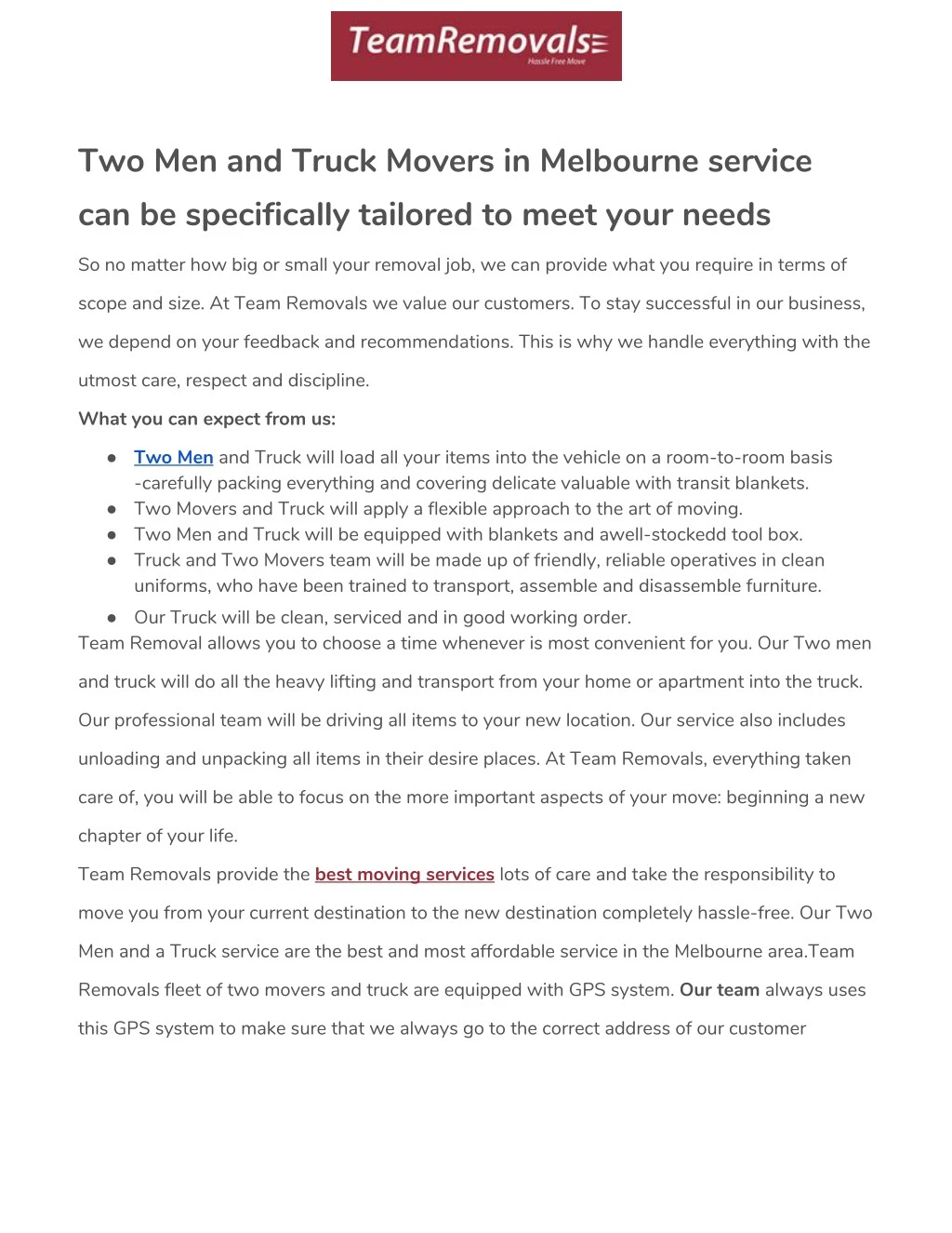 two men and truck movers in melbourne service