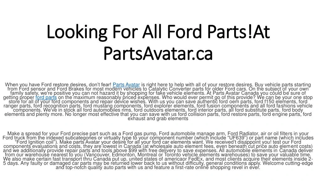 looking for all ford parts at partsavatar ca
