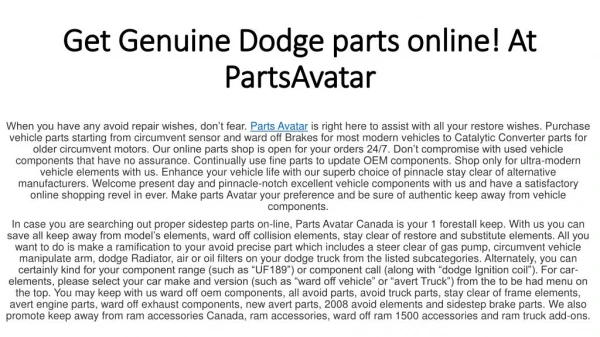 Shop Best All Dodge Parts! At Parts Avatar.ca
