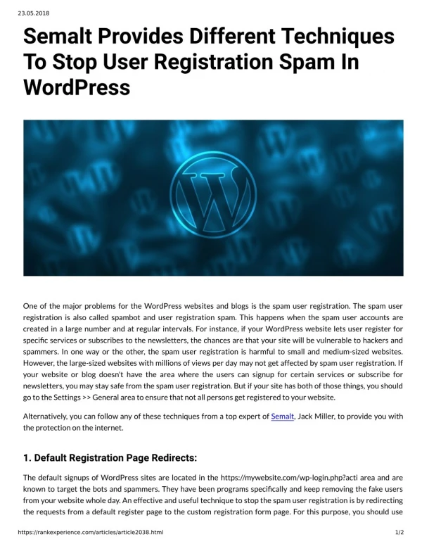 Semalt Provides Different Techniques To Stop User Registration Spam In WordPress