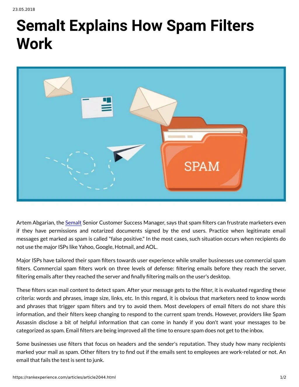 23 05 2018 semalt explains how spam filters work