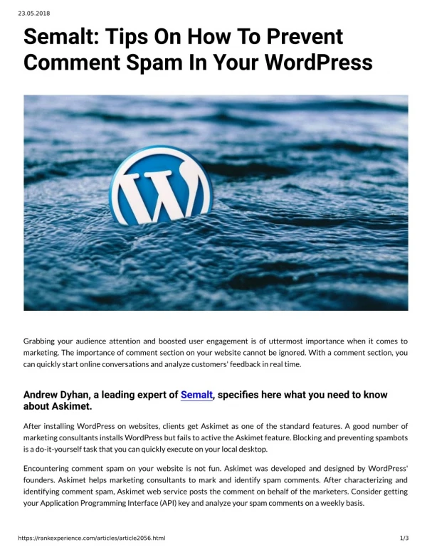 Semalt: Tips On How To Prevent Comment Spam In Your WordPress