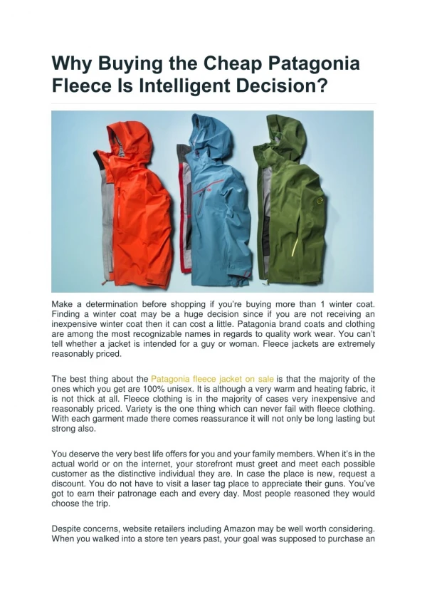 Why Buying the Cheap Patagonia Fleece Is Intelligent Decision?