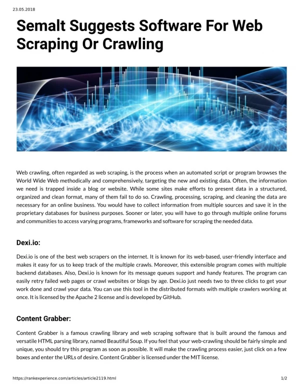 Semalt Suggests Software For Web Scraping Or Crawling