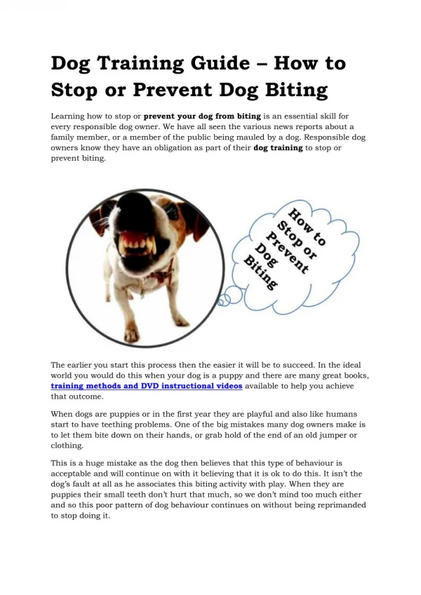 Dog Training Guide - How to Stop or Prevent Dog Biting
