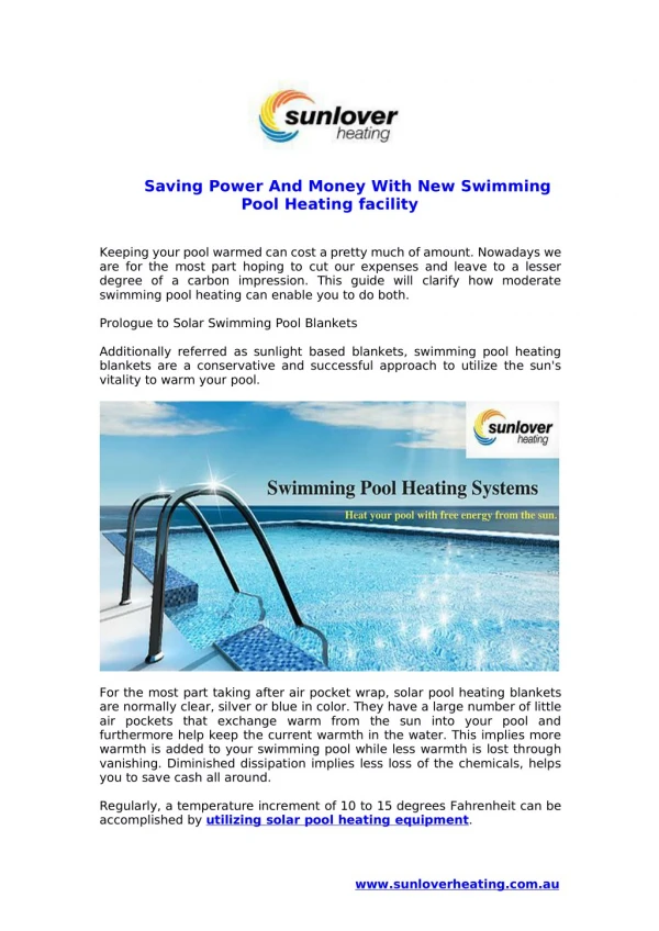 Saving Power And Money With New Swimming Pool Heating facility