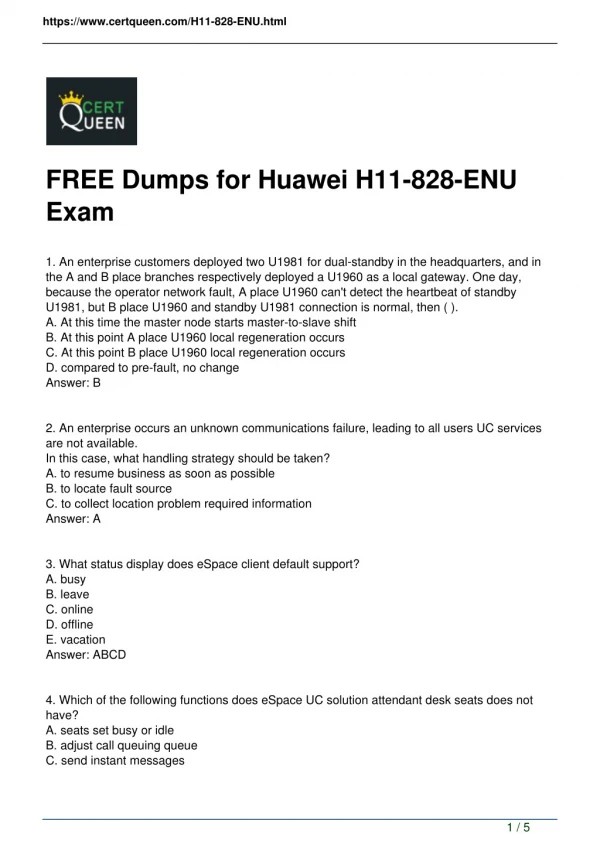 2018 CertQueen H11-828-ENU Questions and Answers