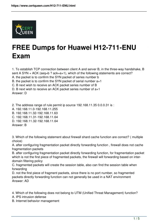 Latest Huawei H12-711-ENU Exam Dumps Questions