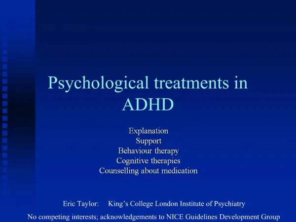 Psychological treatments in ADHD