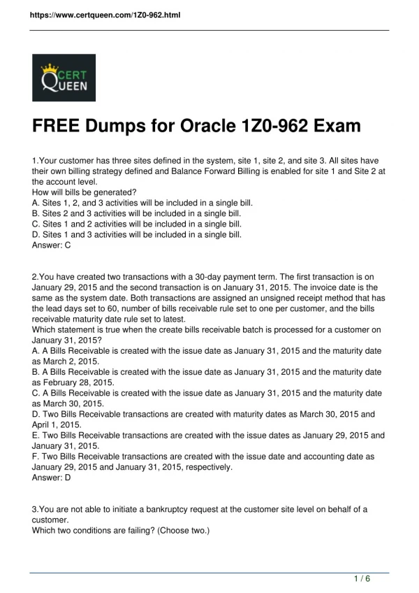 1Z0-962 Exam Dumps Questions from CertQueen