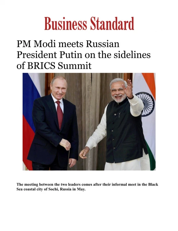 PM Modi meets Russian President Putin on the sidelines of BRICS Summit 