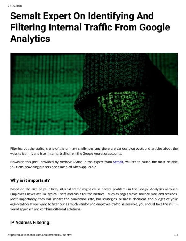 Semalt Expert On Identifying And Filtering Internal Traffic From Google Analytics