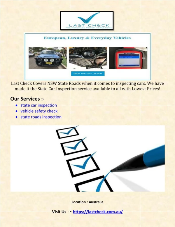 State Roads Inspection _All Types of Cars-Vehicle Safety Inspection