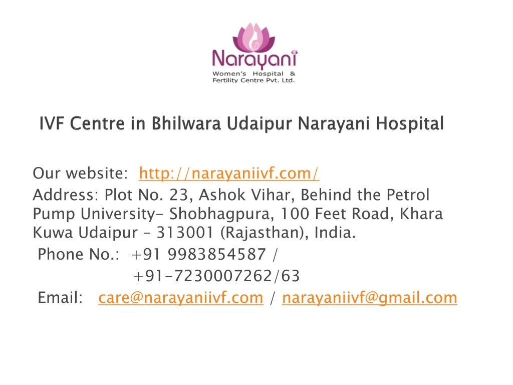 ivf centre in bhilwara udaipur narayani hospital