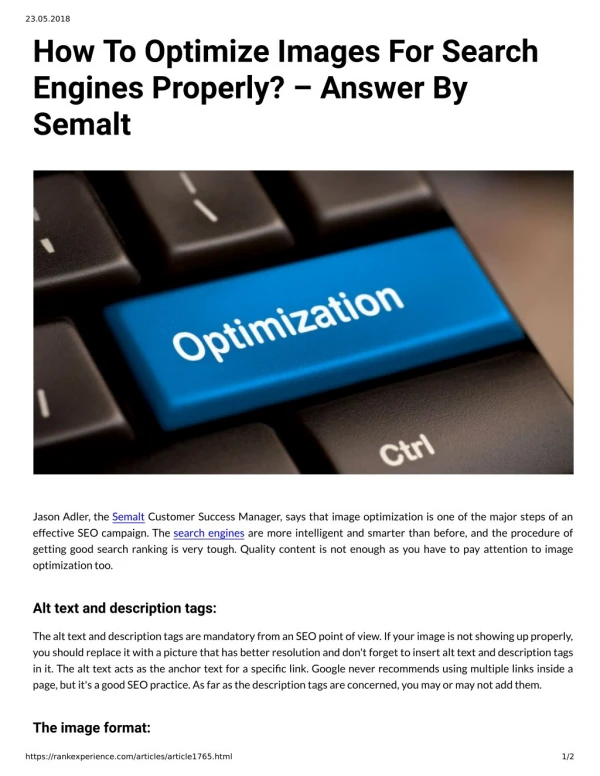 How To Optimize Images For Search Engines Properly? - Answer By Semalt