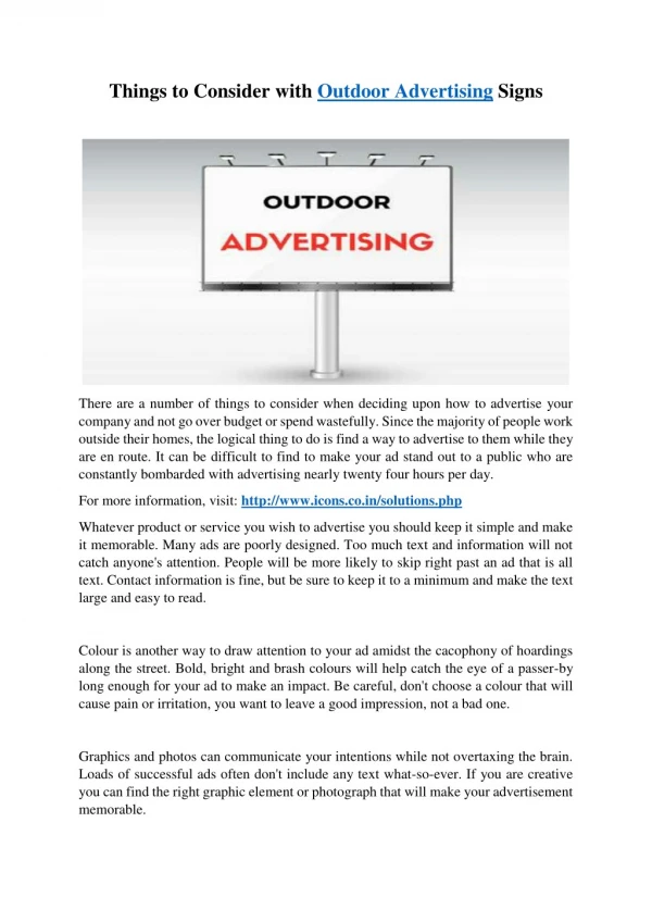 Things to Consider With Outdoor Advertising Signs