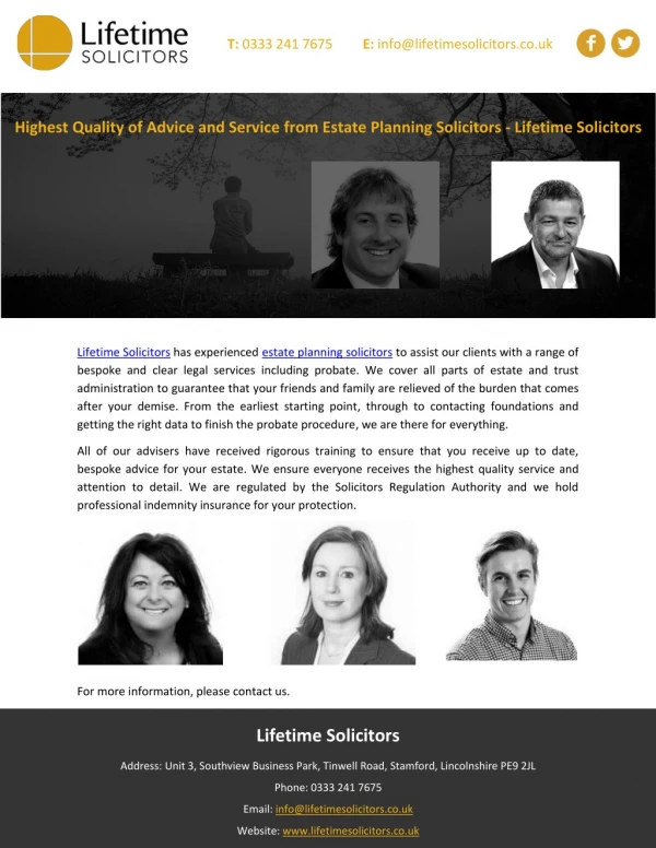 Highest Quality of Advice and Service from Estate Planning Solicitors - Lifetime Solicitors