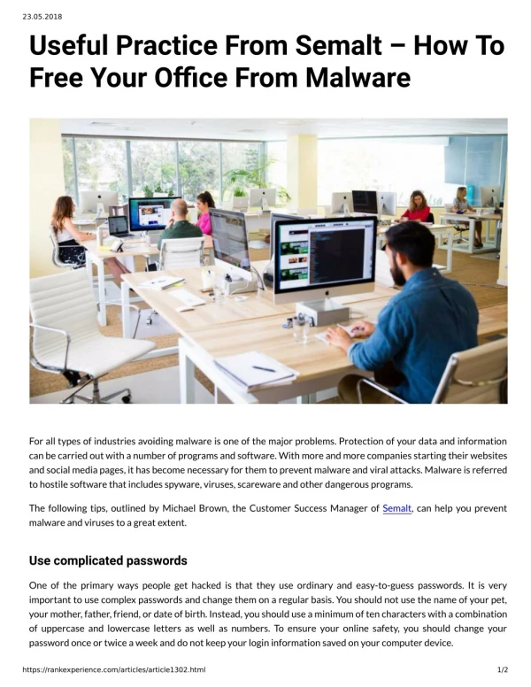 Useful Practice From Semalt – How To Free Your Oce From Malware