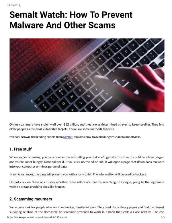 Semalt Watch: How To Prevent Malware And Other Scams