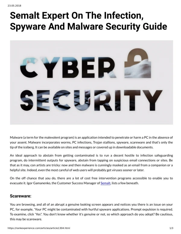 Semalt Expert On The Infection, Spyware And Malware Security Guide
