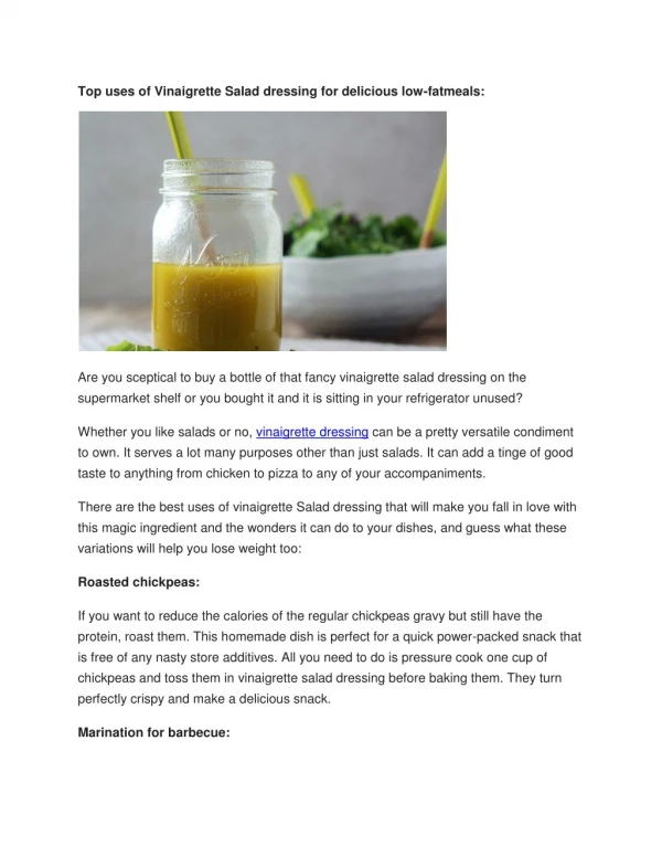 Top uses of Vinaigrette Salad dressing for delicious low-fatmeals
