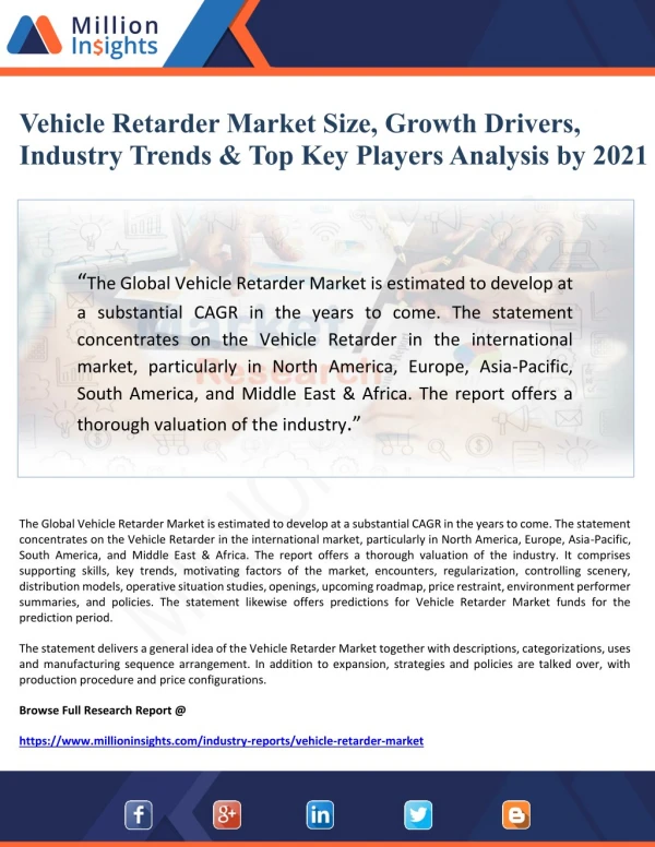 Vehicle Retarder Market Size, Growth Drivers, Industry Trends & Top Key Players Analysis by 2022