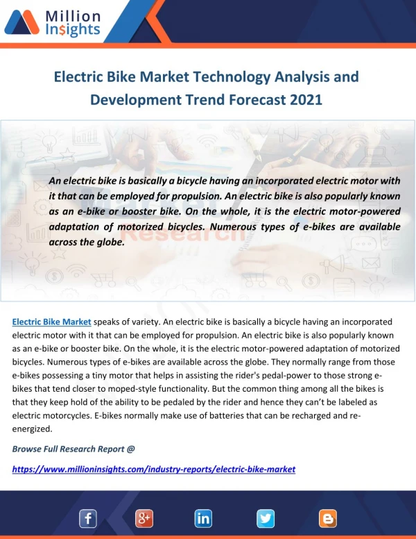 Electric Bike Market Technology Analysis and Development Trend Forecast 2021