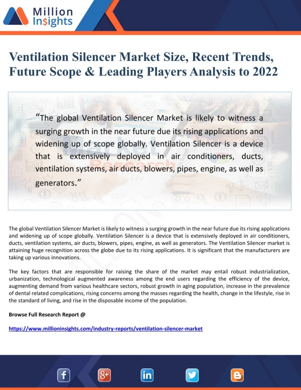 Ventilation Silencer Market Size, Recent Trends, Future Scope & Leading Players Analysis to 2022