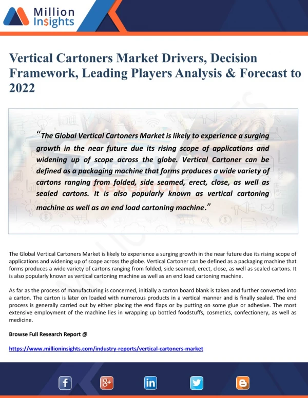 Vertical Cartoners Market Drivers, Decision Framework, Leading Players Analysis & Forecast to 2022