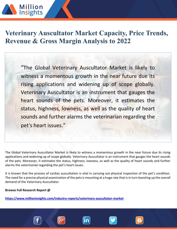 Veterinary Auscultator Market Capacity, Sales, Price, Revenue and Gross Margin Analysis to 2022