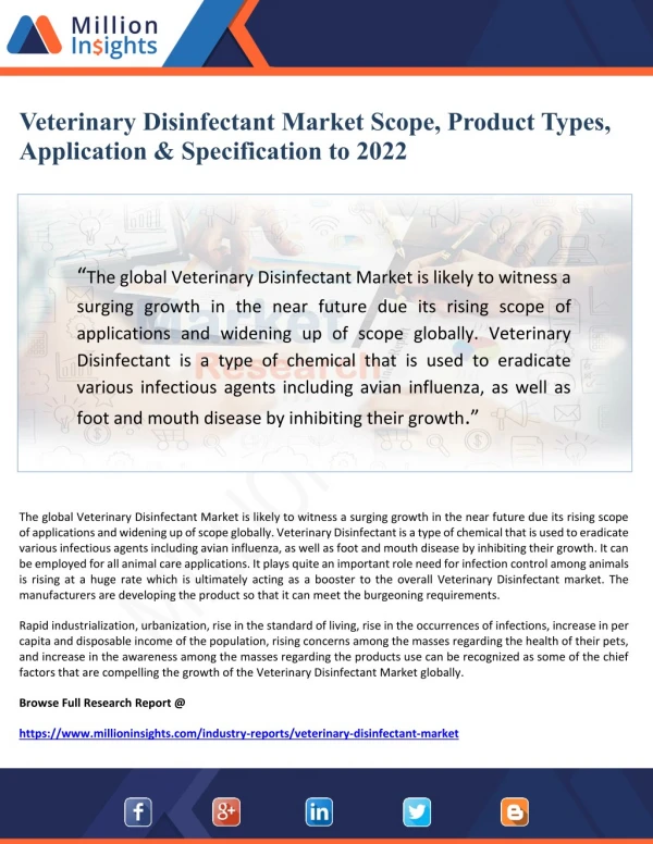 Veterinary Disinfectant Market Scope, Product Types, Application & Specification to 2022