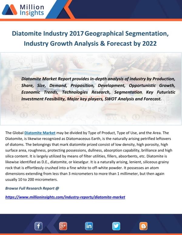 Diatomite Industry 2017 Geographical Segmentation, Industry Growth Analysis & Forecast by 2022