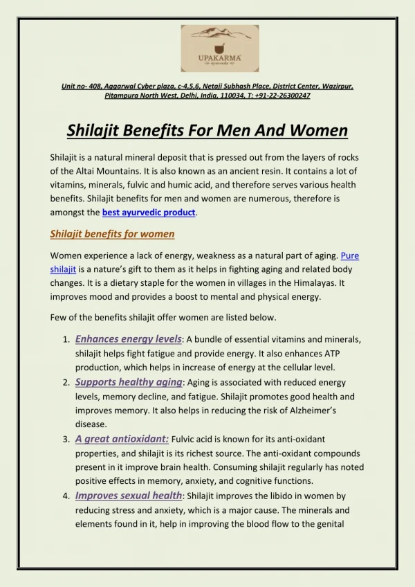 Shilajit Benefits For Men And Women