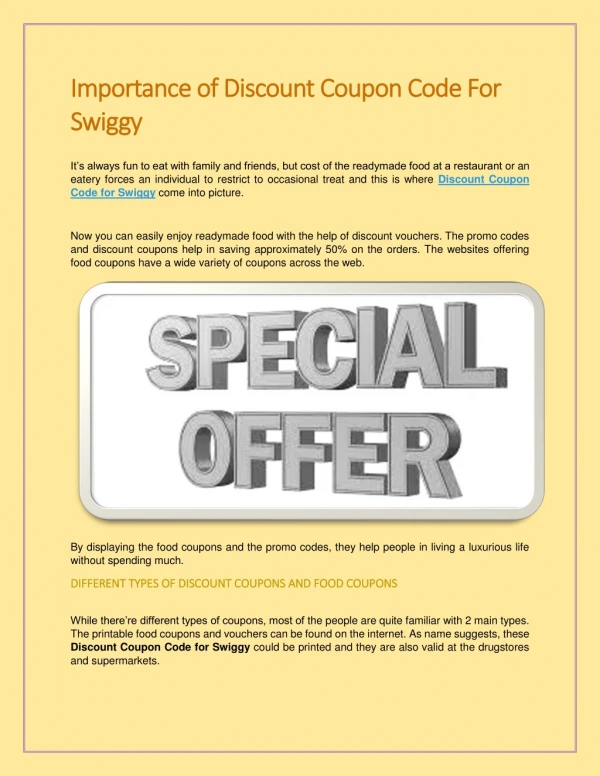 Importance of Discount Coupon Code For Swiggy
