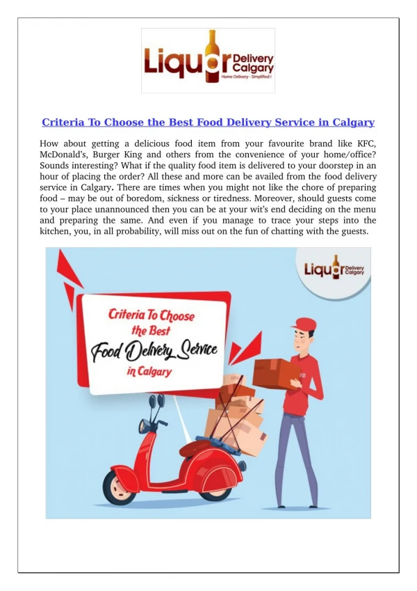 Criteria To Choose the Best Food Delivery Service in Calgary