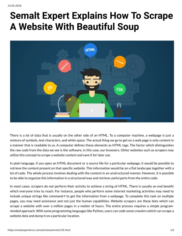 Semalt Expert Explains How To Scrape A Website With Beautiful Soup