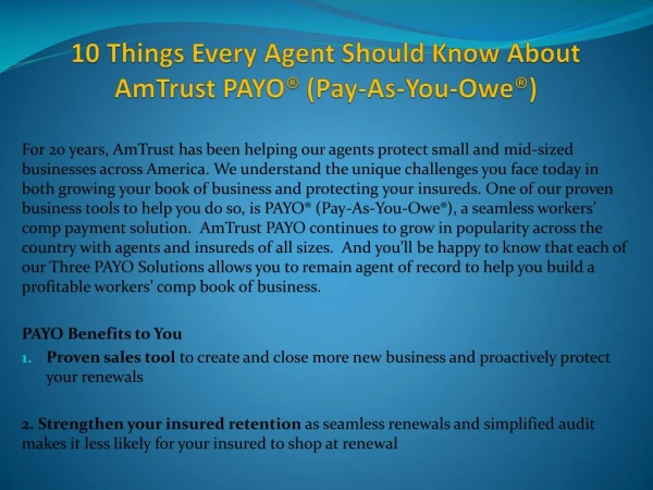 10 things every agent should know about amtrust payo pay as you owe