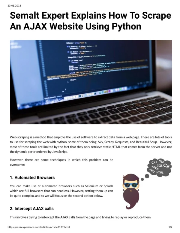 Semalt Expert Explains How To Scrape An AJAX Website Using Python