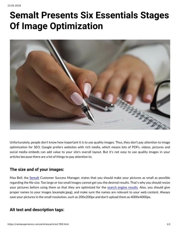 Semalt Presents Six Essentials Stages Of Image Optimization