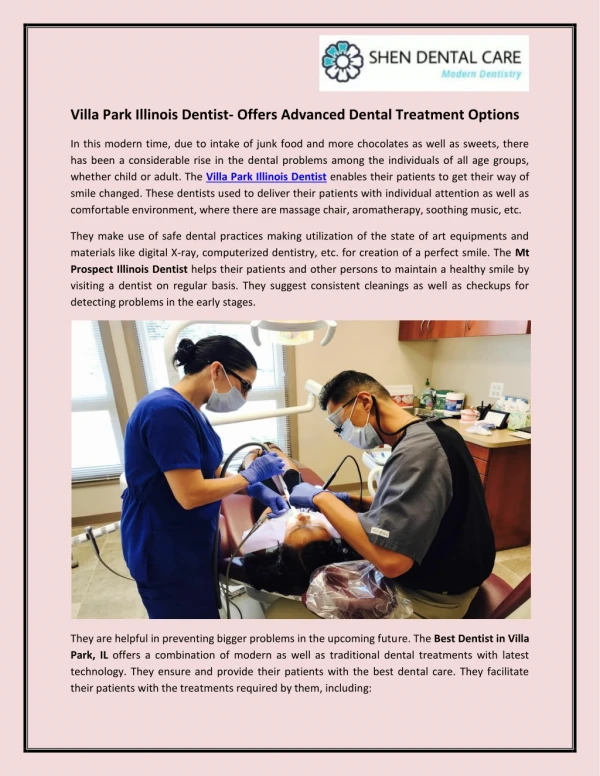 Villa Park Illinois Dentist- Offers Advanced Dental Treatment Options