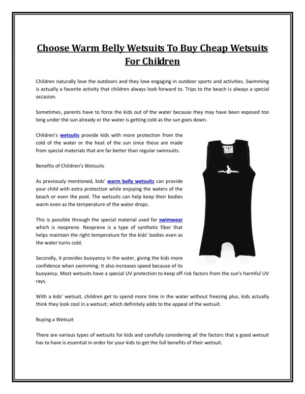Choose Warm Belly Wetsuits To Buy Cheap Wetsuits For Children