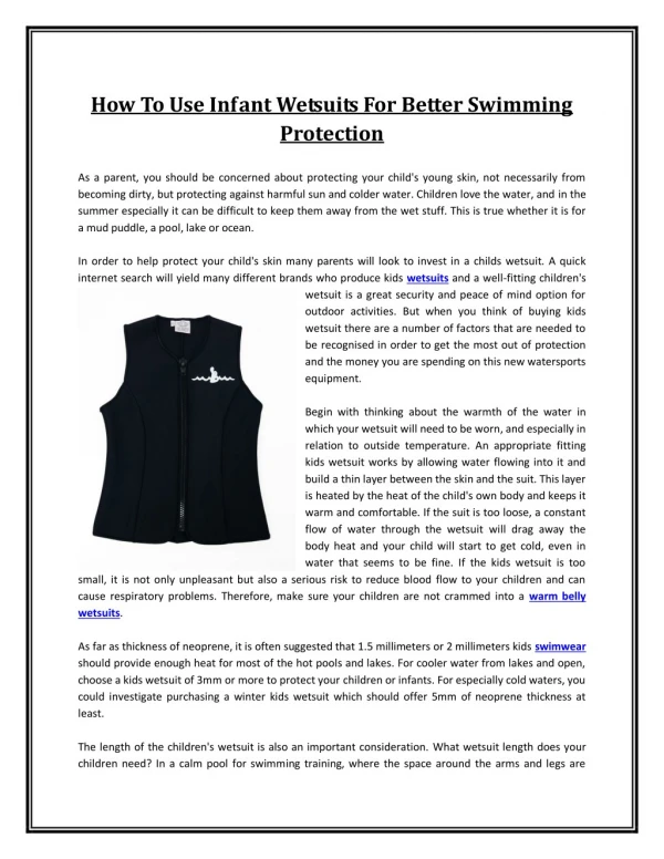 How To Use Infant Wetsuits For Better Swimming Protection