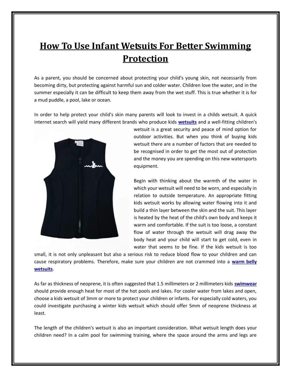 how to use infant wetsuits for better swimming