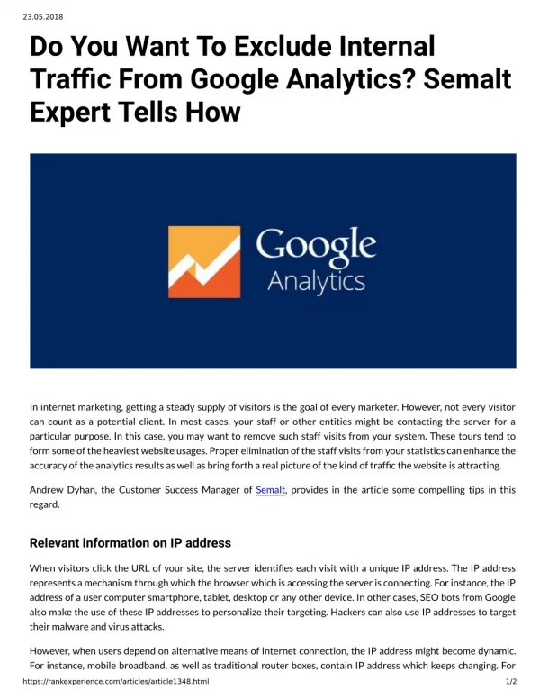 Do You Want To Exclude Internal Traffic From Google Analytics? Semalt Expert Tells How