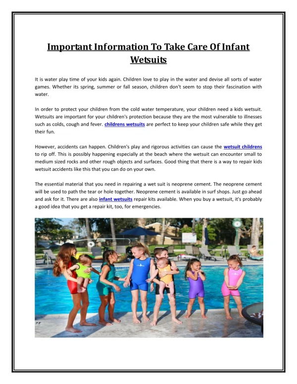 Important Information To Take Care Of Infant Wetsuits