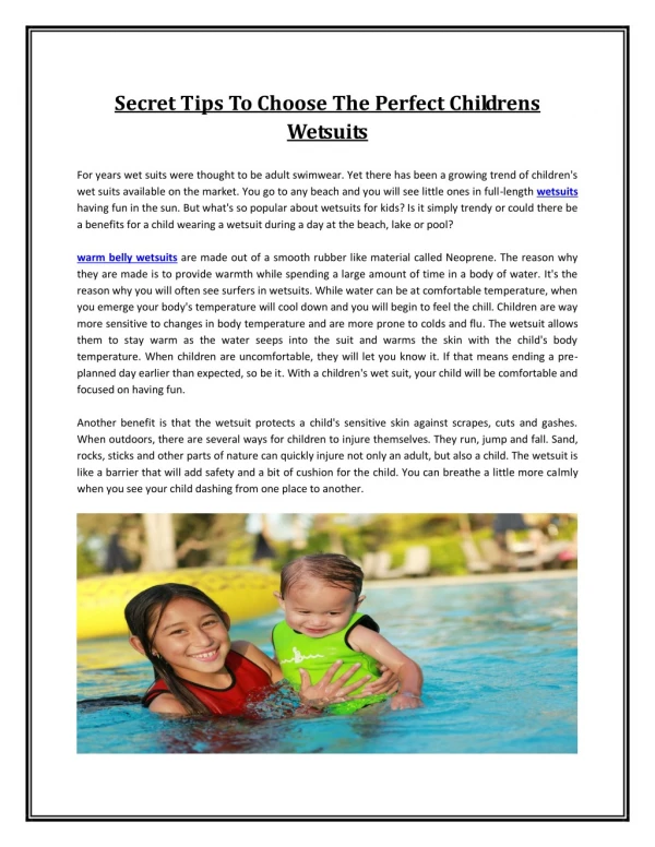 Secret Tips To Choose The Perfect Childrens Wetsuits