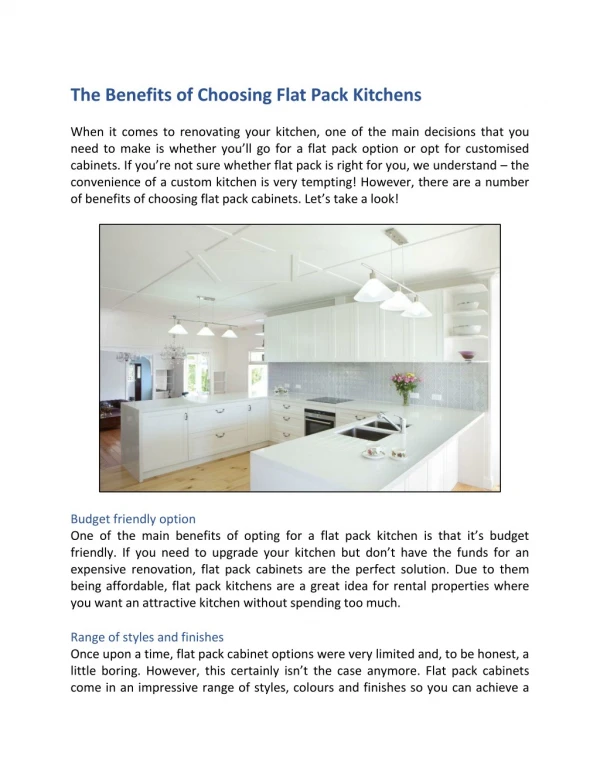 The Benefits of Choosing Flat Pack Kitchens