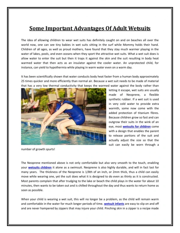 Some Important Advantages Of Adult Wetsuits